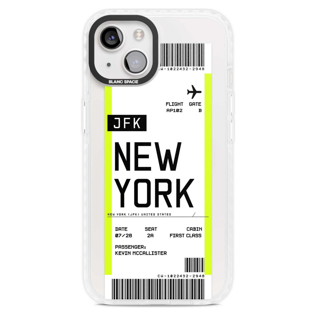 Personalised New York Boarding Pass Custom Phone Case iPhone 15 Plus / Magsafe Impact Case,iPhone 15 / Magsafe Impact Case Blanc Space