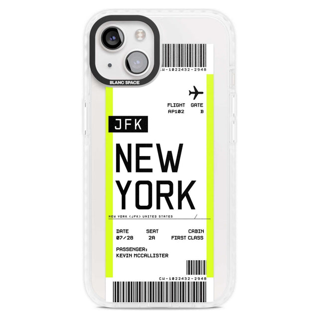 Personalised New York Boarding Pass Custom Phone Case iPhone 15 Plus / Magsafe Impact Case,iPhone 15 / Magsafe Impact Case Blanc Space