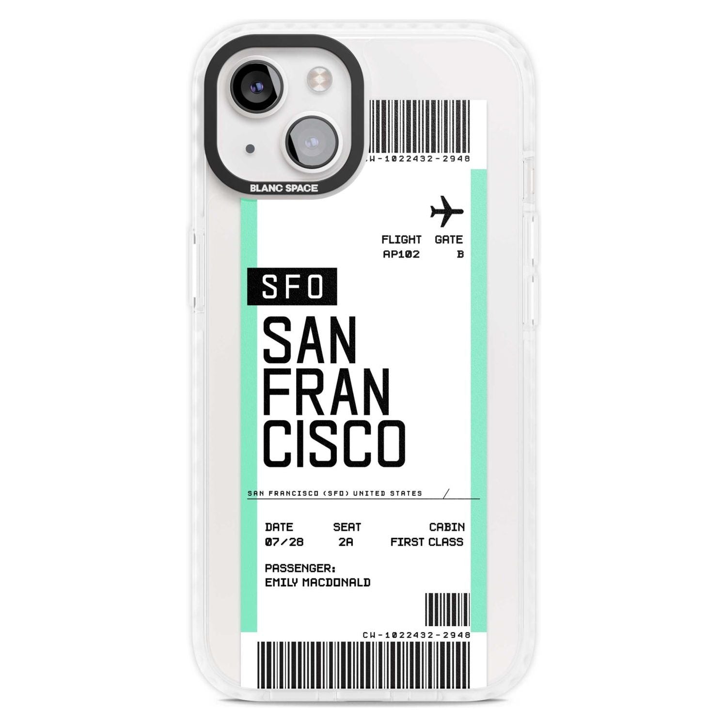 Personalised San Francisco Boarding Pass Custom Phone Case iPhone 15 Plus / Magsafe Impact Case,iPhone 15 / Magsafe Impact Case Blanc Space
