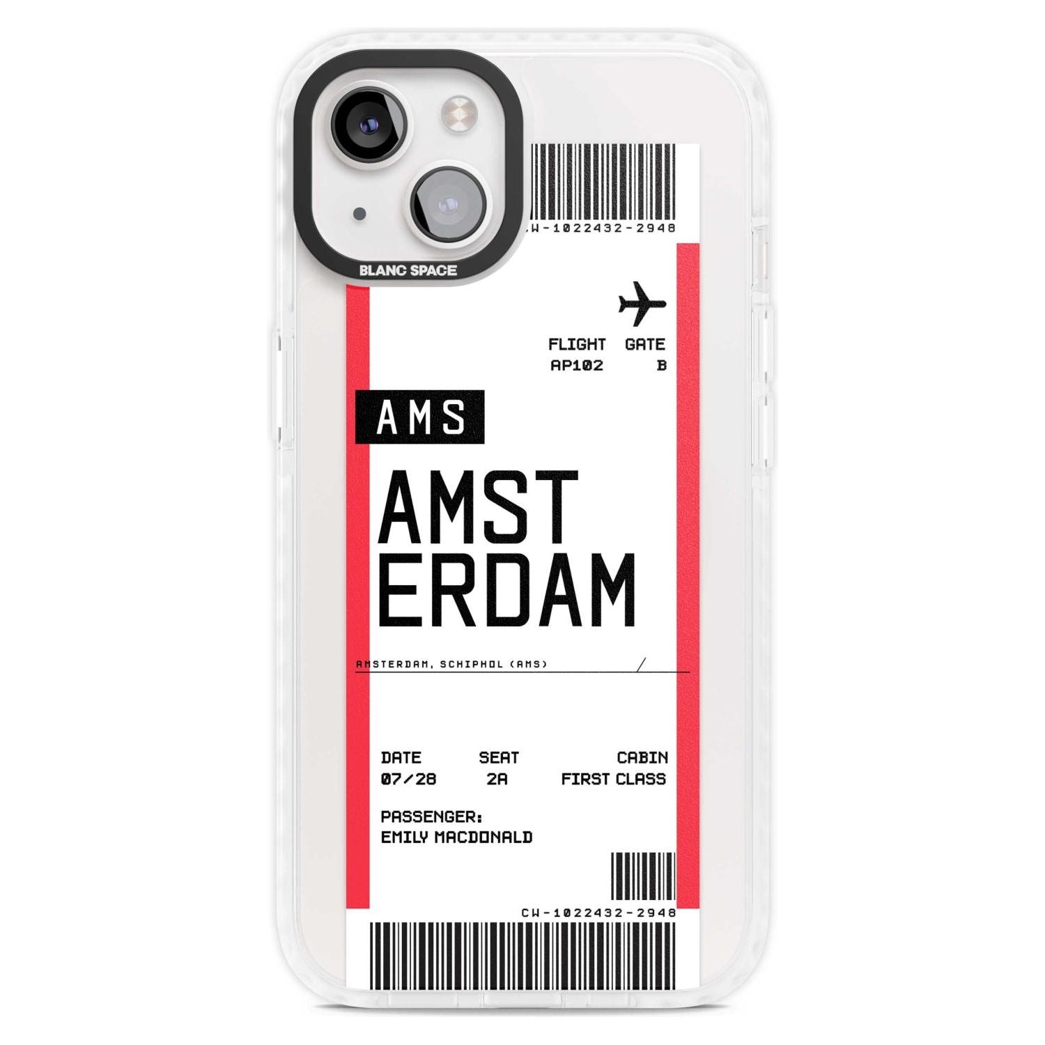 Personalised Amsterdam Boarding Pass Custom Phone Case iPhone 15 Plus / Magsafe Impact Case,iPhone 15 / Magsafe Impact Case Blanc Space