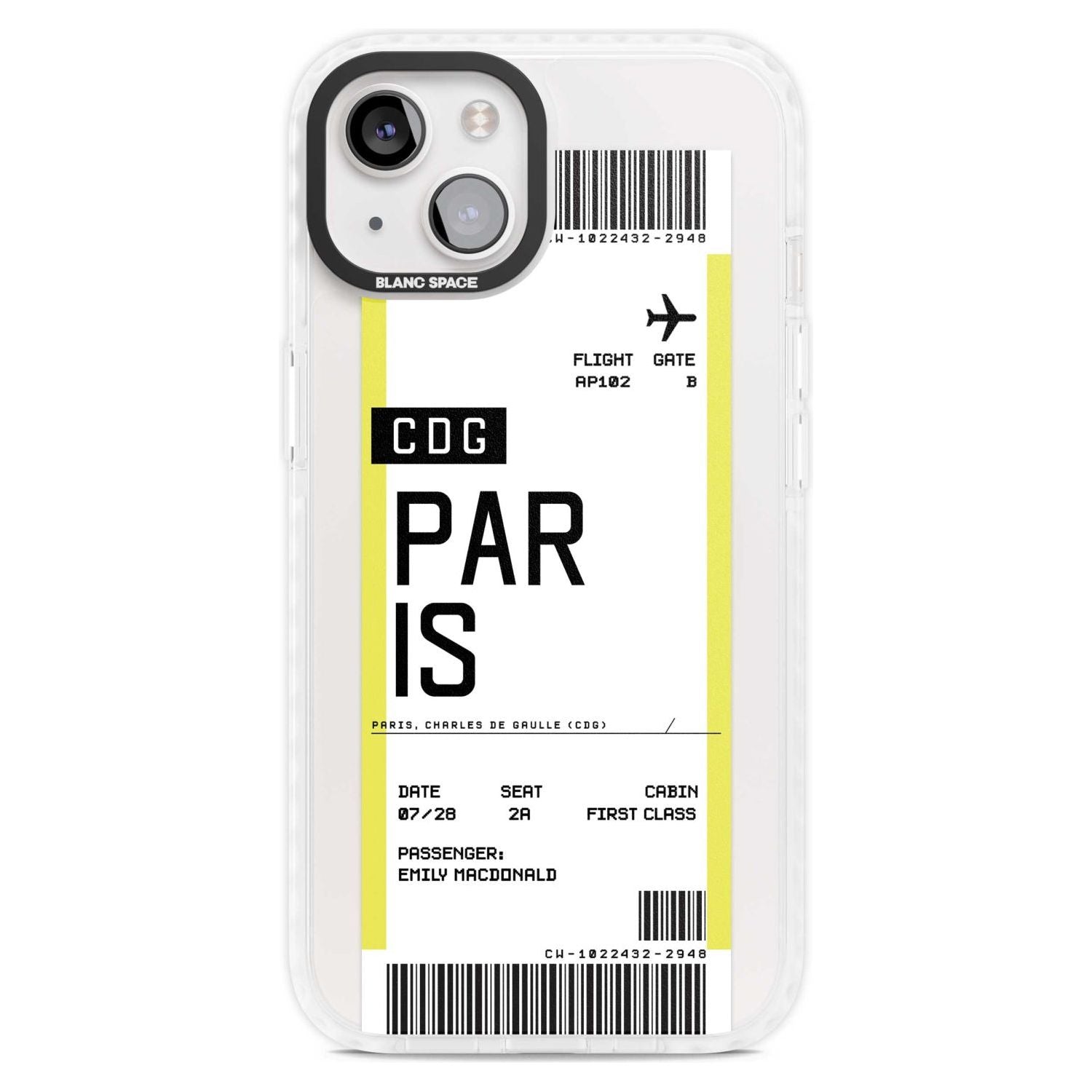 Personalised Paris Boarding Pass Custom Phone Case iPhone 15 Plus / Magsafe Impact Case,iPhone 15 / Magsafe Impact Case Blanc Space