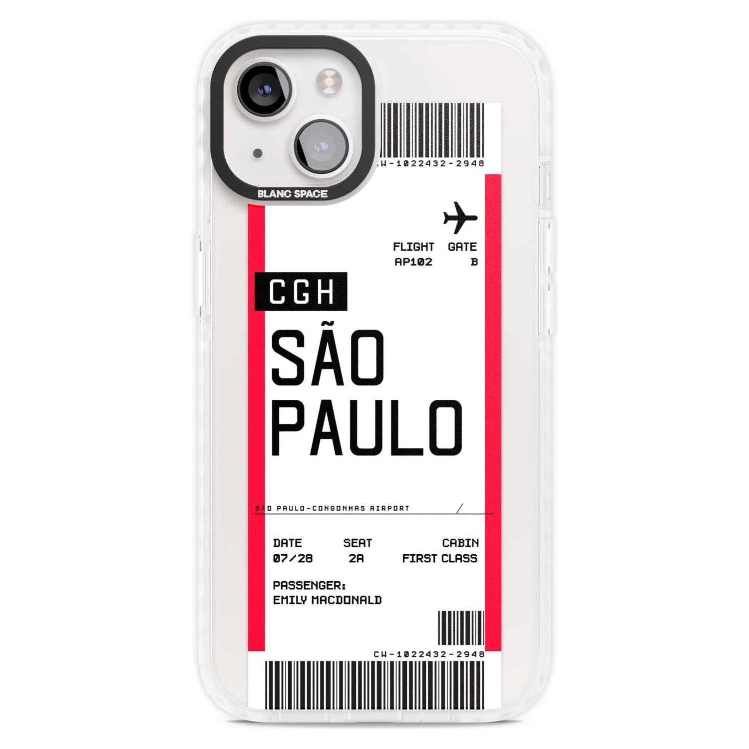 Personalised São Paulo Boarding Pass Custom Phone Case iPhone 15 Plus / Magsafe Impact Case,iPhone 15 / Magsafe Impact Case Blanc Space