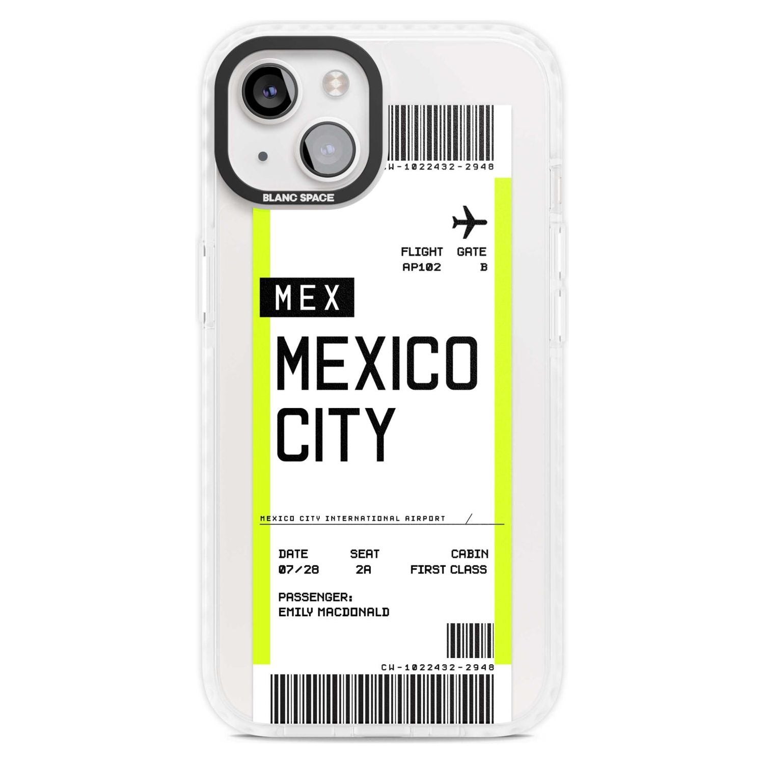Personalised Mexico City Boarding Pass Custom Phone Case iPhone 15 Plus / Magsafe Impact Case,iPhone 15 / Magsafe Impact Case Blanc Space