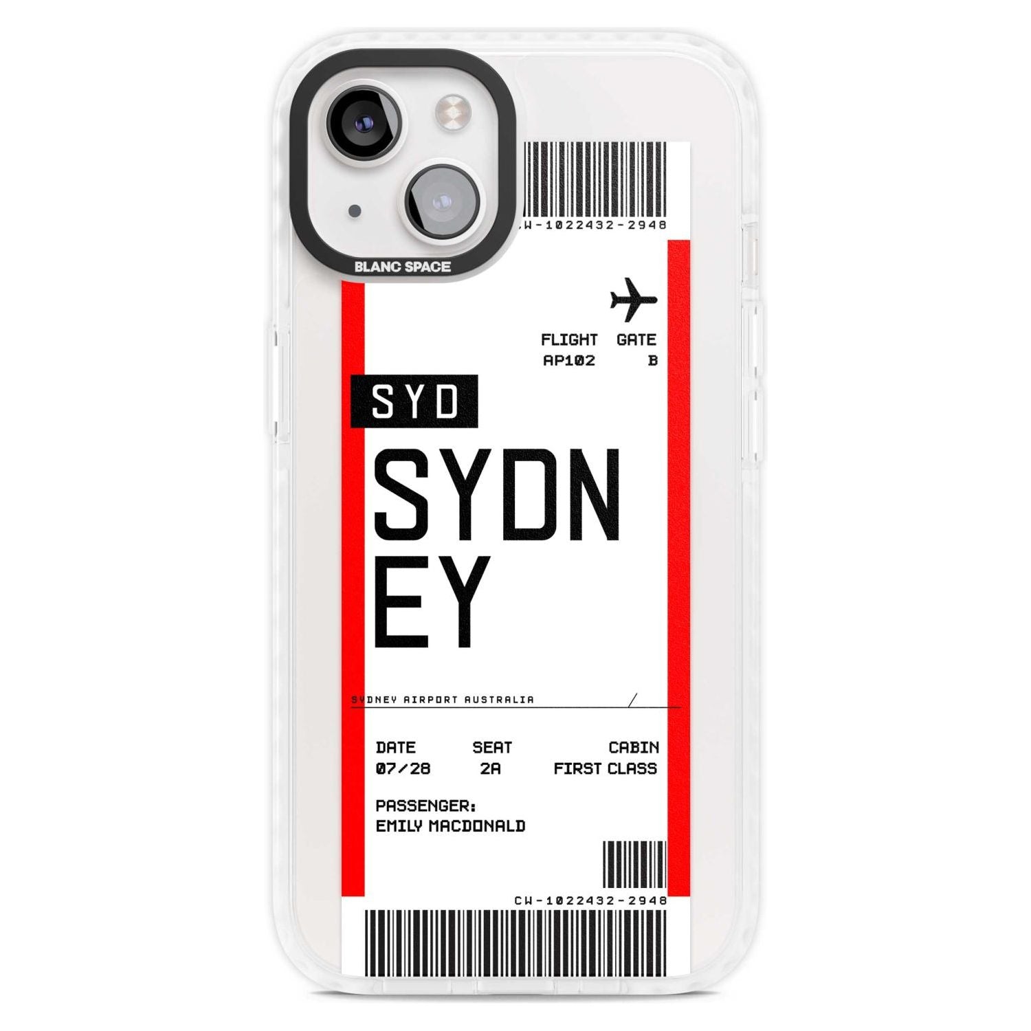 Personalised Sydney Boarding Pass Custom Phone Case iPhone 15 Plus / Magsafe Impact Case,iPhone 15 / Magsafe Impact Case Blanc Space