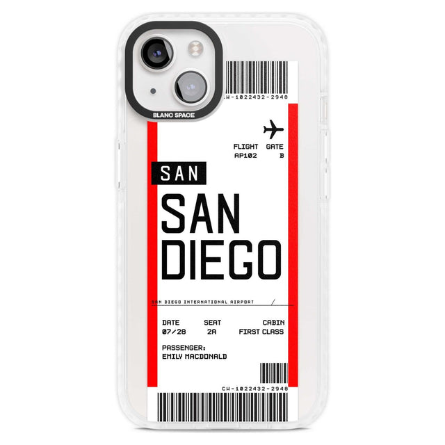 Personalised San Diego Boarding Pass Custom Phone Case iPhone 15 Plus / Magsafe Impact Case,iPhone 15 / Magsafe Impact Case Blanc Space