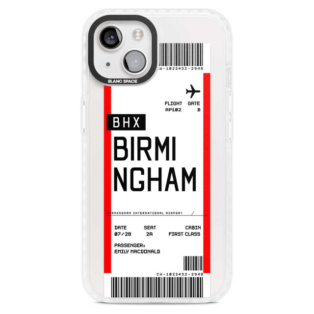 Personalised Birmingham Boarding Pass Custom Phone Case iPhone 15 Plus / Magsafe Impact Case,iPhone 15 / Magsafe Impact Case Blanc Space
