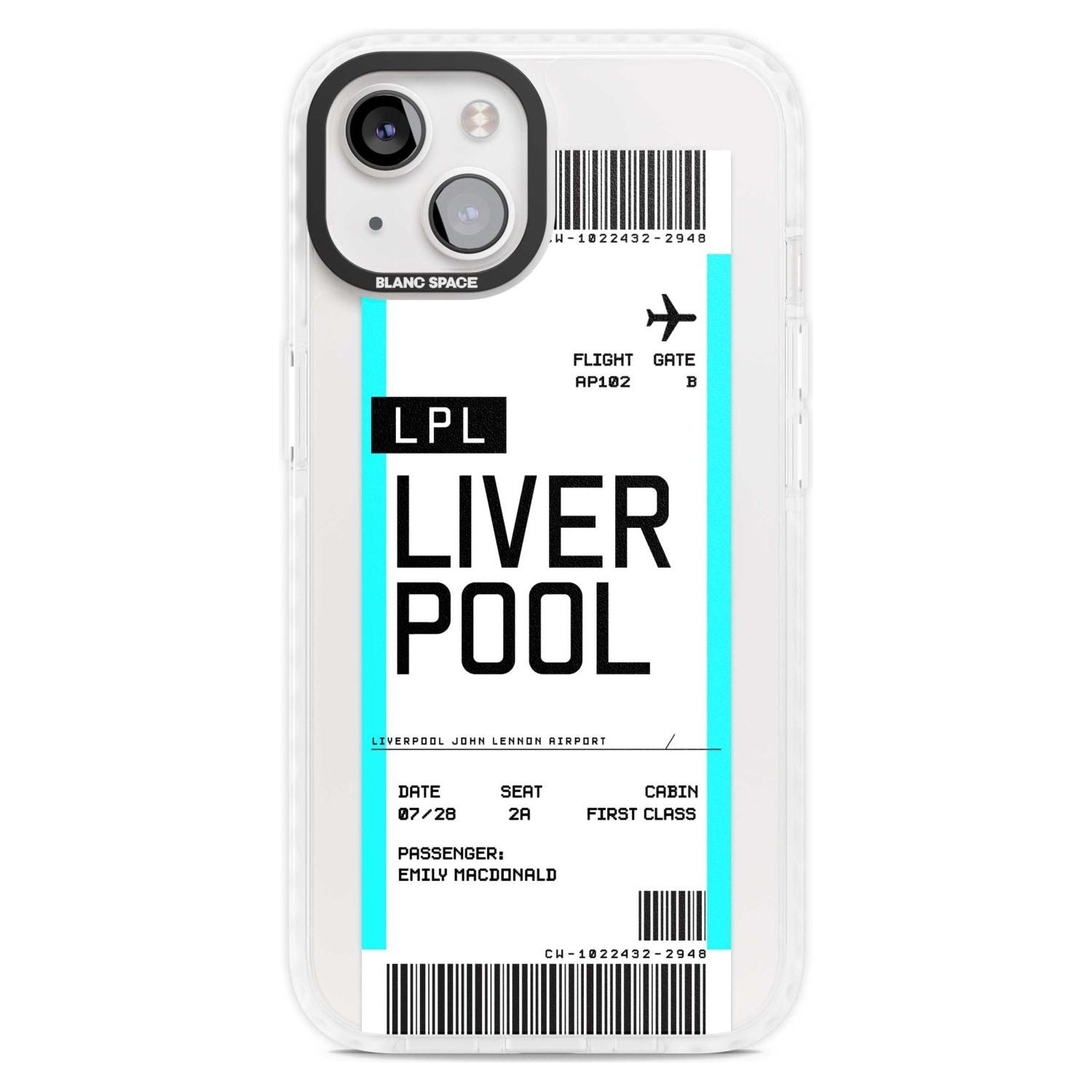 Personalised Liverpool Boarding Pass Custom Phone Case iPhone 15 Plus / Magsafe Impact Case,iPhone 15 / Magsafe Impact Case Blanc Space