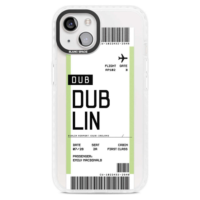 Personalised Dublin Boarding Pass Custom Phone Case iPhone 15 Plus / Magsafe Impact Case,iPhone 15 / Magsafe Impact Case Blanc Space
