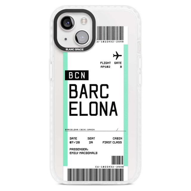 Personalised Barcelona Boarding Pass Custom Phone Case iPhone 15 Plus / Magsafe Impact Case,iPhone 15 / Magsafe Impact Case Blanc Space