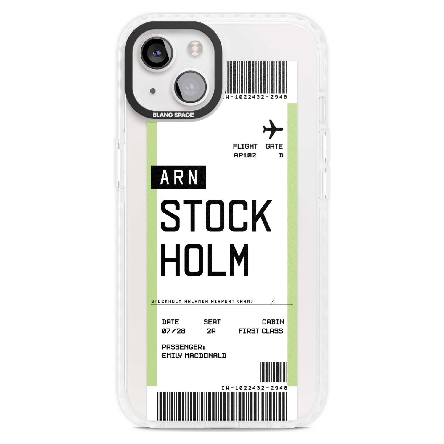Personalised Stockholm Boarding Pass Custom Phone Case iPhone 15 Plus / Magsafe Impact Case,iPhone 15 / Magsafe Impact Case Blanc Space