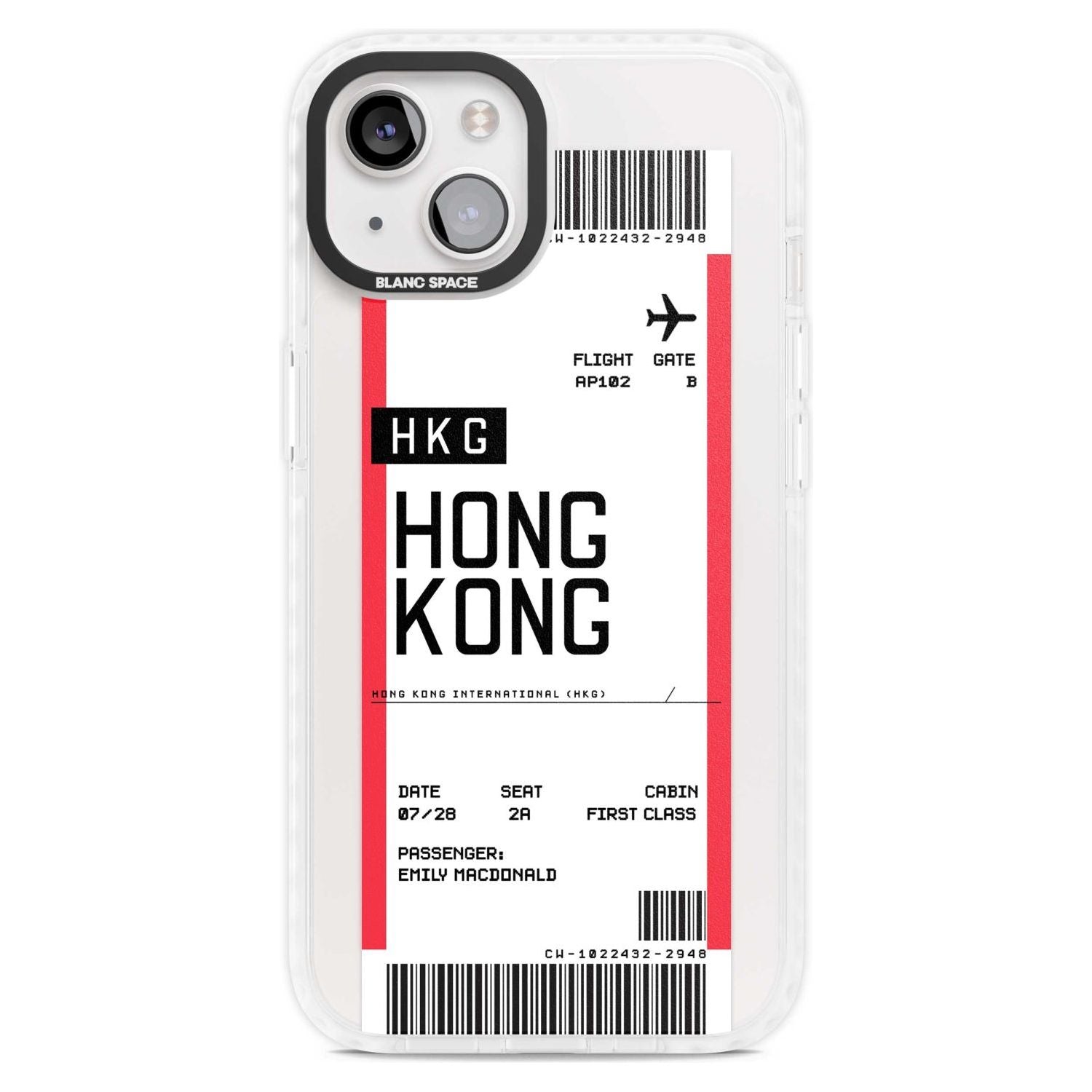 Personalised Hong Kong Boarding Pass Custom Phone Case iPhone 15 Plus / Magsafe Impact Case,iPhone 15 / Magsafe Impact Case Blanc Space