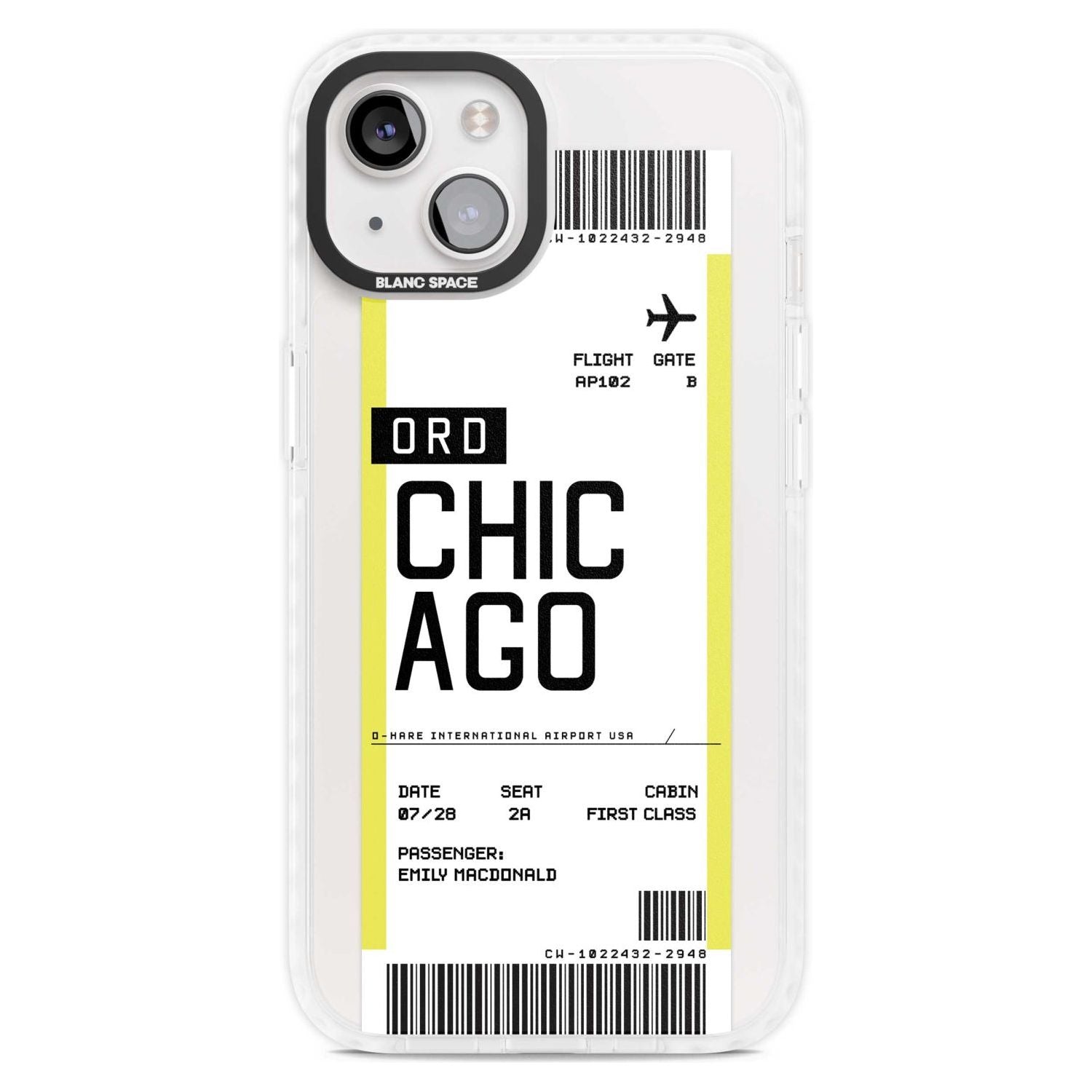 Personalised Chicago Boarding Pass Custom Phone Case iPhone 15 Plus / Magsafe Impact Case,iPhone 15 / Magsafe Impact Case Blanc Space