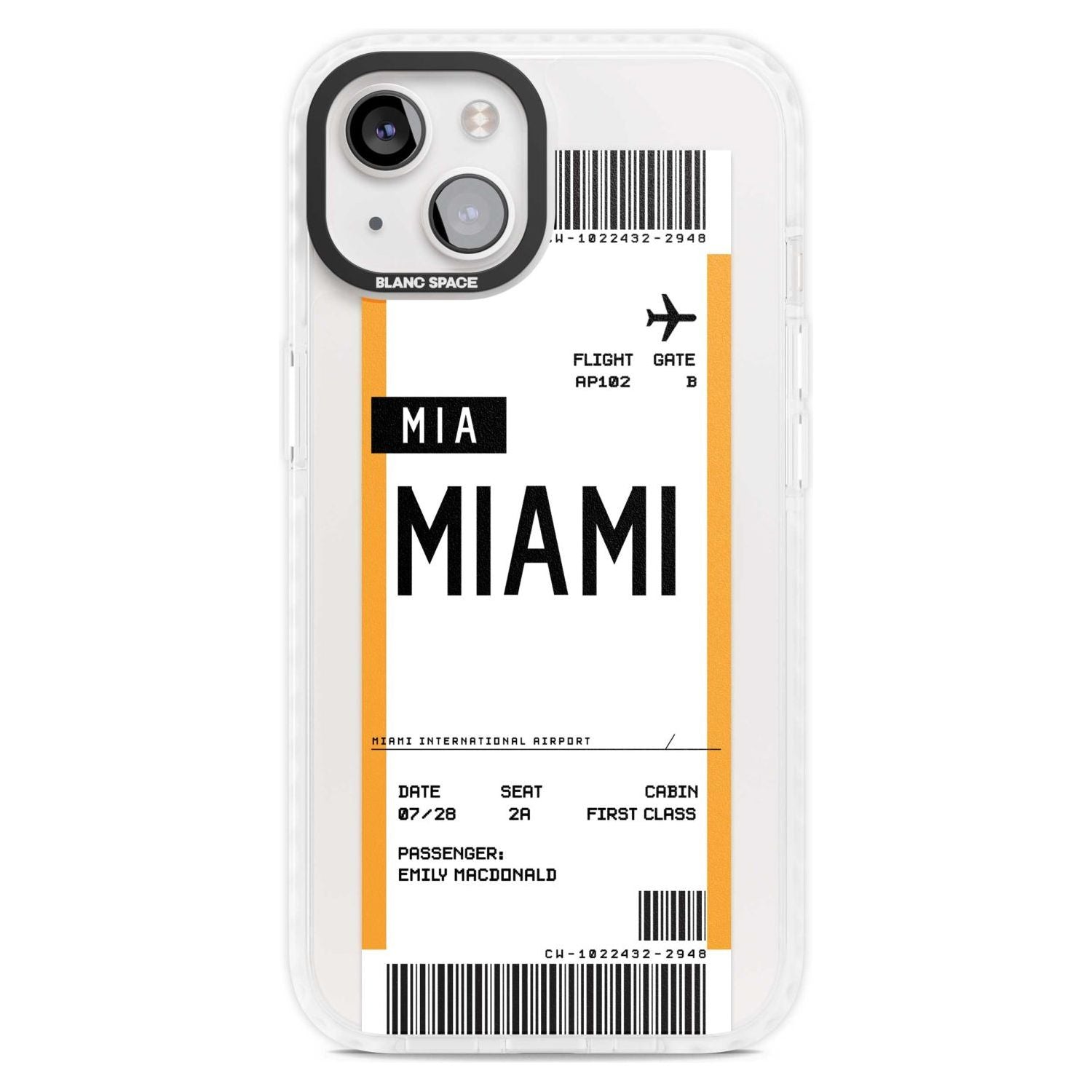 Personalised Miami Boarding Pass Custom Phone Case iPhone 15 Plus / Magsafe Impact Case,iPhone 15 / Magsafe Impact Case Blanc Space