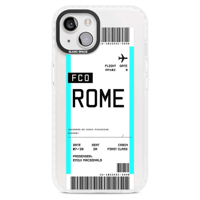 Personalised Rome Boarding Pass Custom Phone Case iPhone 15 Plus / Magsafe Impact Case,iPhone 15 / Magsafe Impact Case Blanc Space