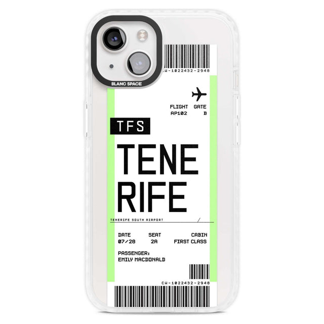 Personalised Tenerife Boarding Pass Custom Phone Case iPhone 15 Plus / Magsafe Impact Case,iPhone 15 / Magsafe Impact Case Blanc Space