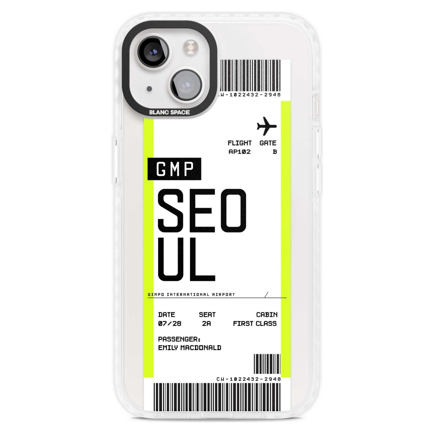 Personalised Seoul Boarding Pass Custom Phone Case iPhone 15 Plus / Magsafe Impact Case,iPhone 15 / Magsafe Impact Case Blanc Space