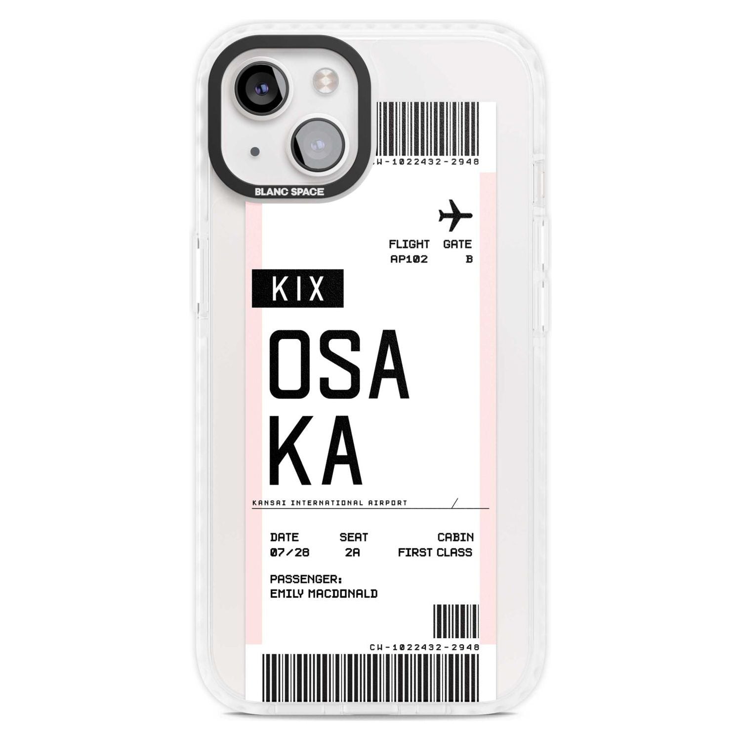 Personalised Osaka Boarding Pass Custom Phone Case iPhone 15 Plus / Magsafe Impact Case,iPhone 15 / Magsafe Impact Case Blanc Space