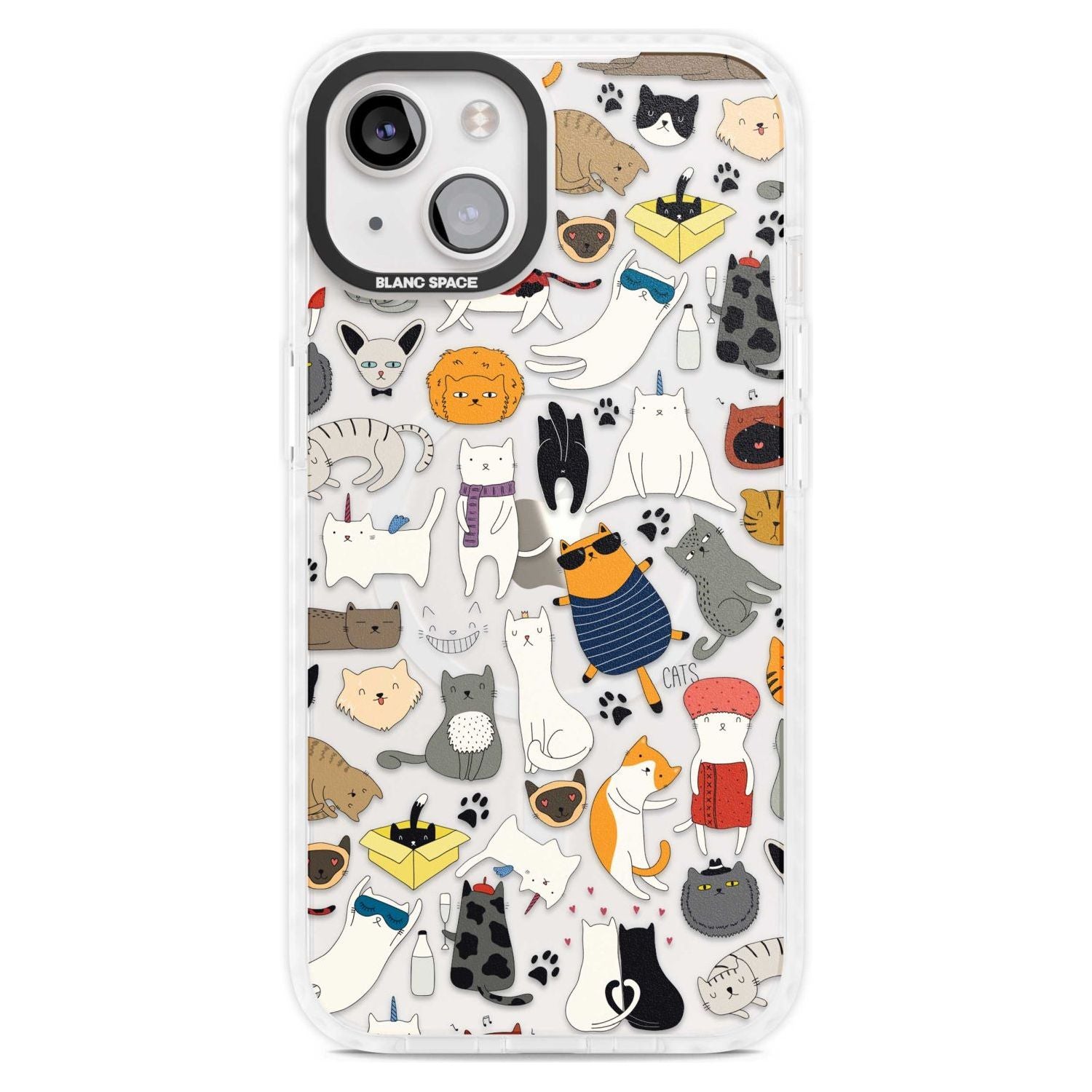 Cartoon Cat Collage Phone Case iPhone 15 Plus / Magsafe Impact Case,iPhone 15 / Magsafe Impact Case Blanc Space