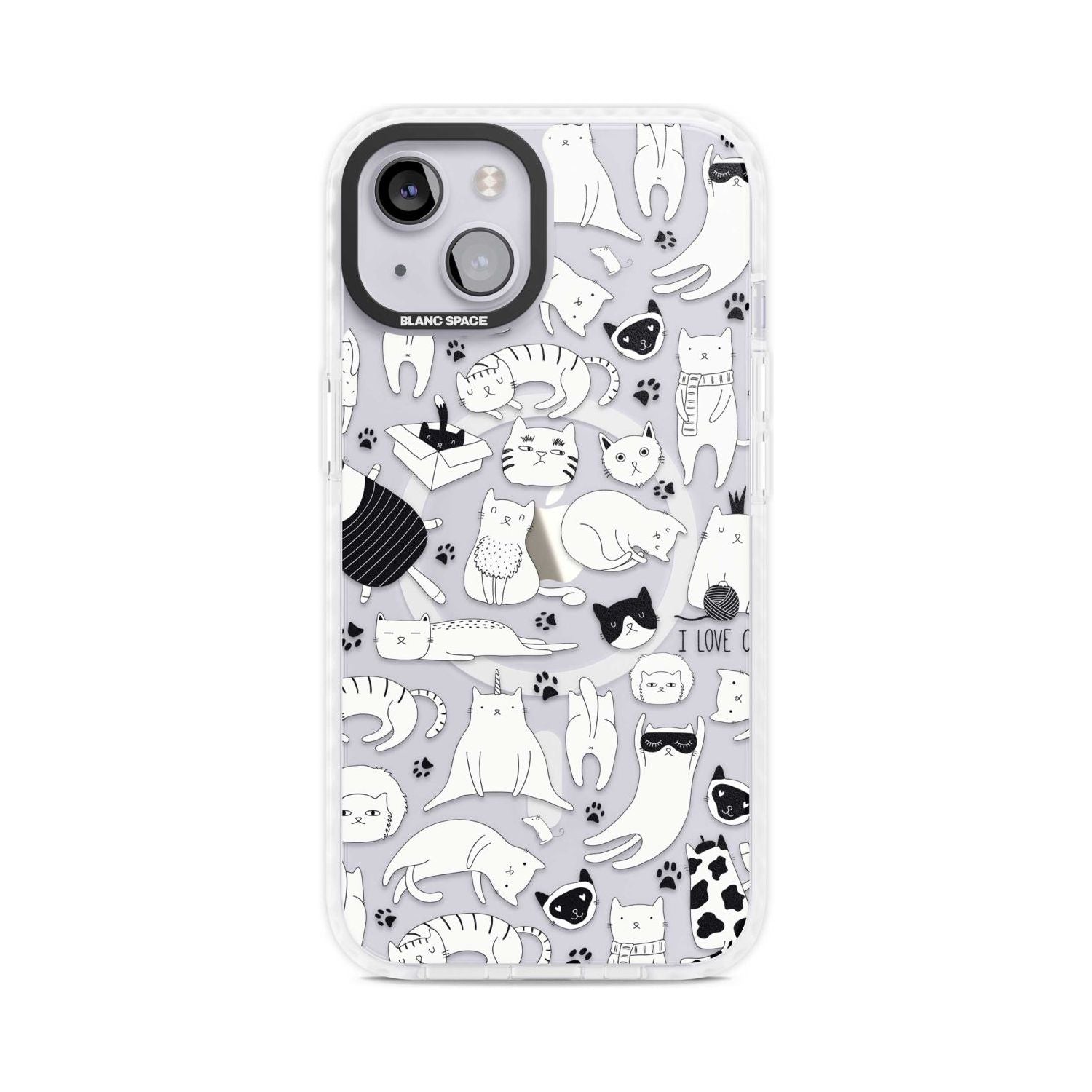 Cartoon Cat Collage - Black & White Phone Case iPhone 15 Plus / Magsafe Impact Case,iPhone 15 / Magsafe Impact Case Blanc Space