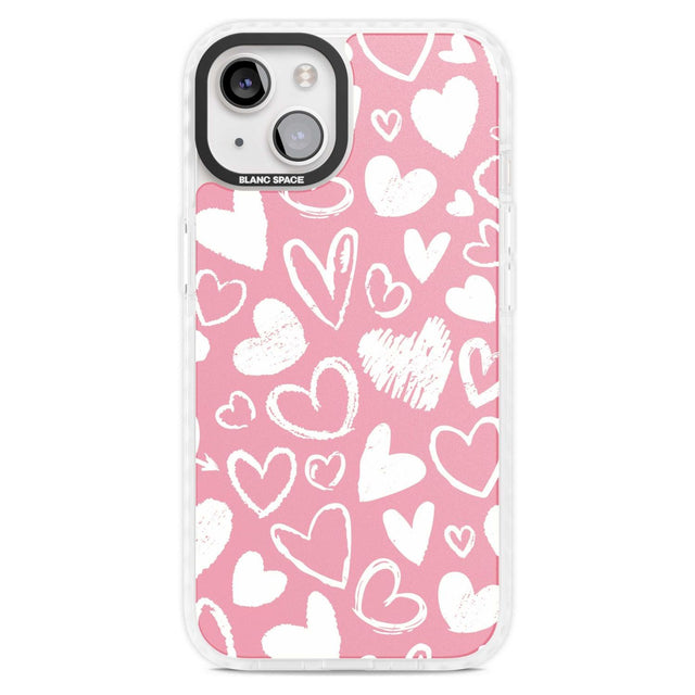 Chalk Hearts Phone Case iPhone 15 Plus / Magsafe Impact Case,iPhone 15 / Magsafe Impact Case Blanc Space