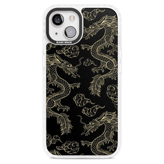 Black and Gold Dragon Pattern Phone Case iPhone 15 Plus / Magsafe Impact Case,iPhone 15 / Magsafe Impact Case Blanc Space