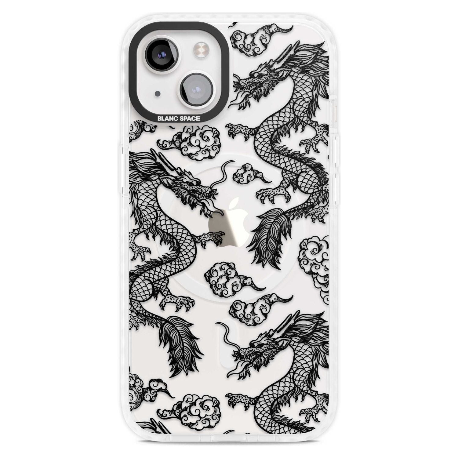 Black Dragon Pattern Phone Case iPhone 15 Plus / Magsafe Impact Case,iPhone 15 / Magsafe Impact Case Blanc Space
