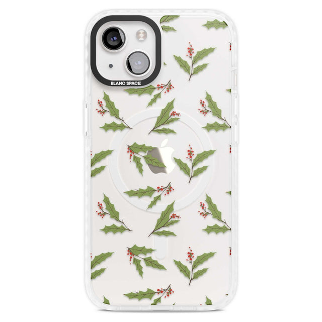 Christmas Holly Pattern Phone Case iPhone 15 Plus / Magsafe Impact Case,iPhone 15 / Magsafe Impact Case Blanc Space