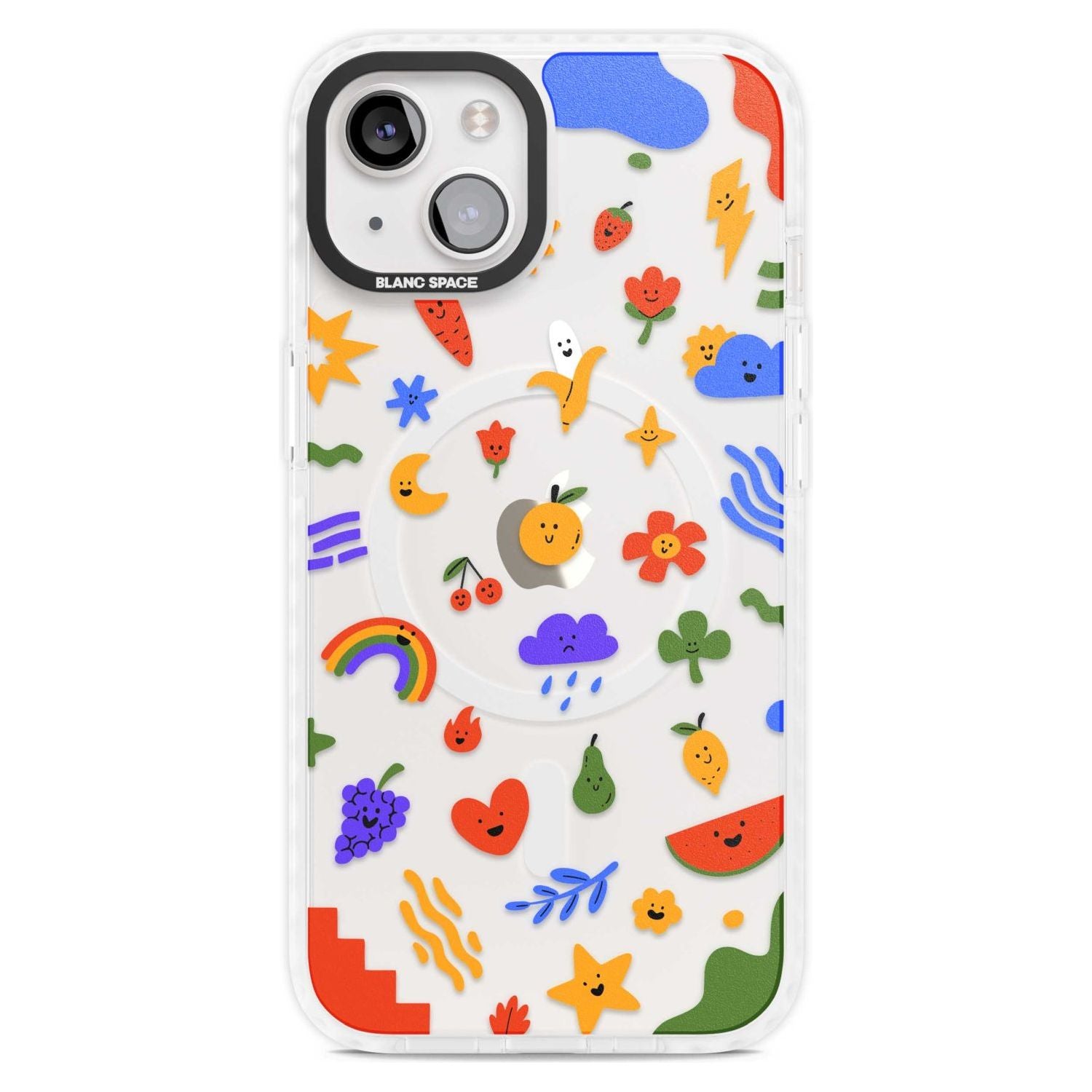 Mixed Cute Icon Pattern - Clear Phone Case iPhone 15 Plus / Magsafe Impact Case,iPhone 15 / Magsafe Impact Case Blanc Space