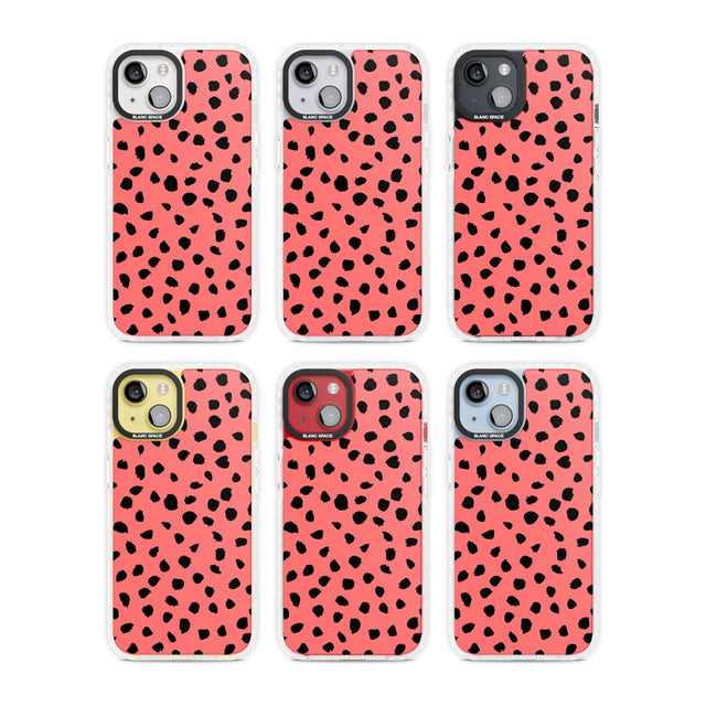 Black on Salmon Pink Dalmatian Polka Dot Spots Phone Case iPhone 15 Pro Max / Black Impact Case,iPhone 15 Plus / Black Impact Case,iPhone 15 Pro / Black Impact Case,iPhone 15 / Black Impact Case,iPhone 15 Pro Max / Impact Case,iPhone 15 Plus / Impact Case,iPhone 15 Pro / Impact Case,iPhone 15 / Impact Case,iPhone 15 Pro Max / Magsafe Black Impact Case,iPhone 15 Plus / Magsafe Black Impact Case,iPhone 15 Pro / Magsafe Black Impact Case,iPhone 15 / Magsafe Black Impact Case,iPhone 14 Pro Max / Black Impact Ca