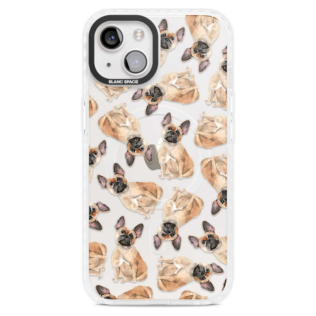 French Bulldog Watercolour Dog Pattern Phone Case iPhone 15 Plus / Magsafe Impact Case,iPhone 15 / Magsafe Impact Case Blanc Space