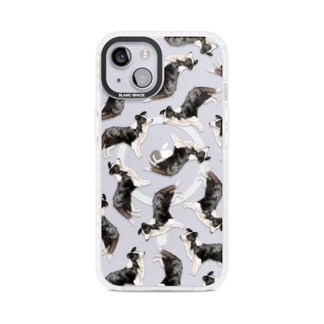 Border Collie Watercolour Dog Pattern Phone Case iPhone 15 Plus / Magsafe Impact Case,iPhone 15 / Magsafe Impact Case Blanc Space