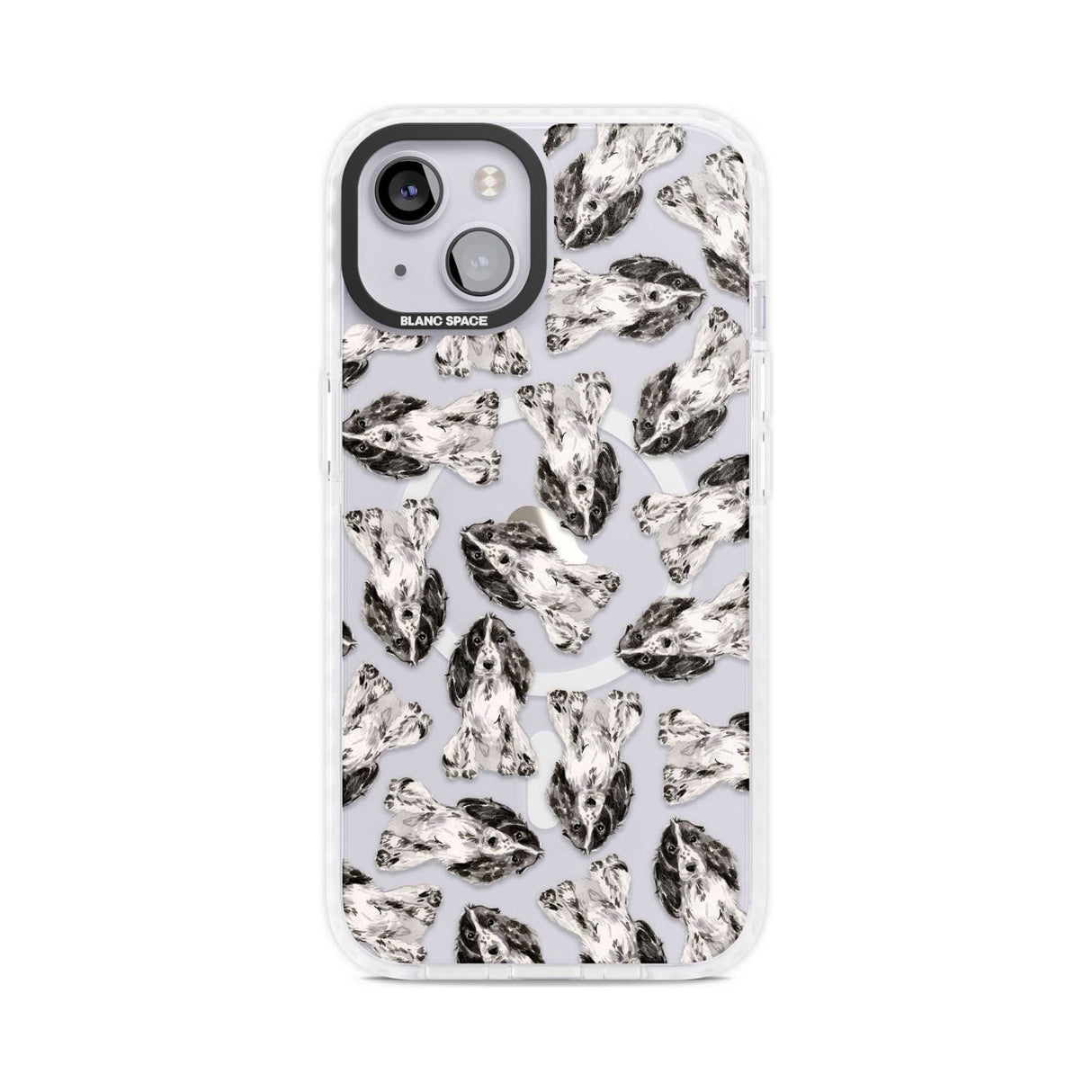 Cocker Spaniel (Black) Watercolour Dog Pattern Phone Case iPhone 15 Plus / Magsafe Impact Case,iPhone 15 / Magsafe Impact Case Blanc Space