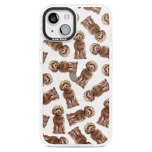 Cockapoo (Brown) Watercolour Dog Pattern Phone Case iPhone 15 Plus / Magsafe Impact Case,iPhone 15 / Magsafe Impact Case Blanc Space