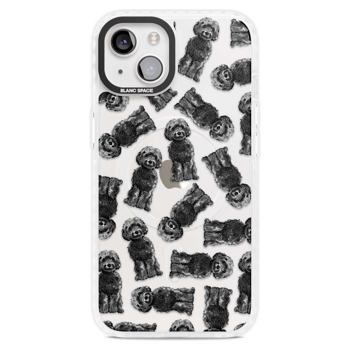 Cockapoo (Black) Watercolour Dog Pattern Phone Case iPhone 15 Plus / Magsafe Impact Case,iPhone 15 / Magsafe Impact Case Blanc Space