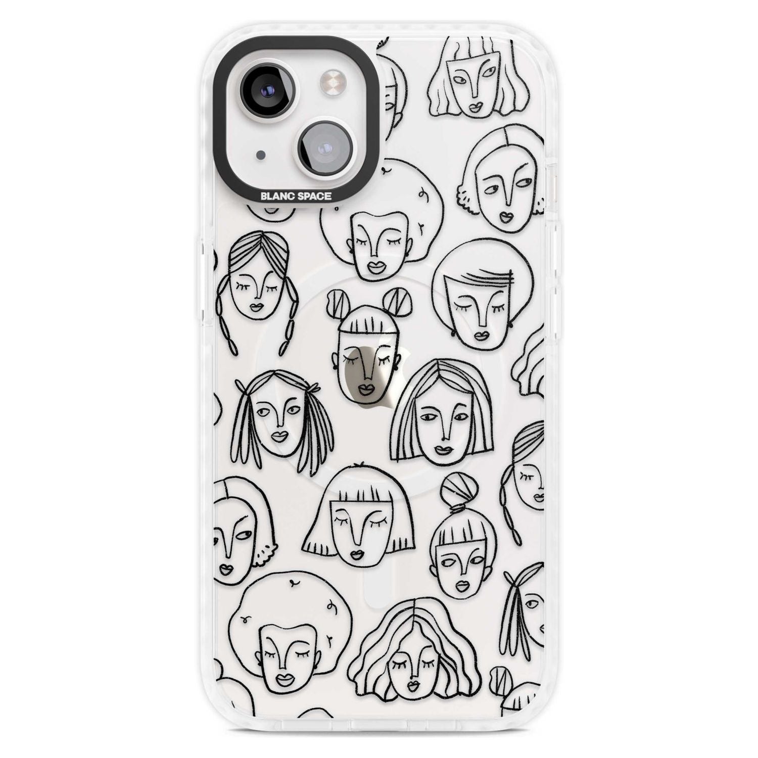 Girl Portrait Doodles Phone Case iPhone 15 Plus / Magsafe Impact Case,iPhone 15 / Magsafe Impact Case Blanc Space