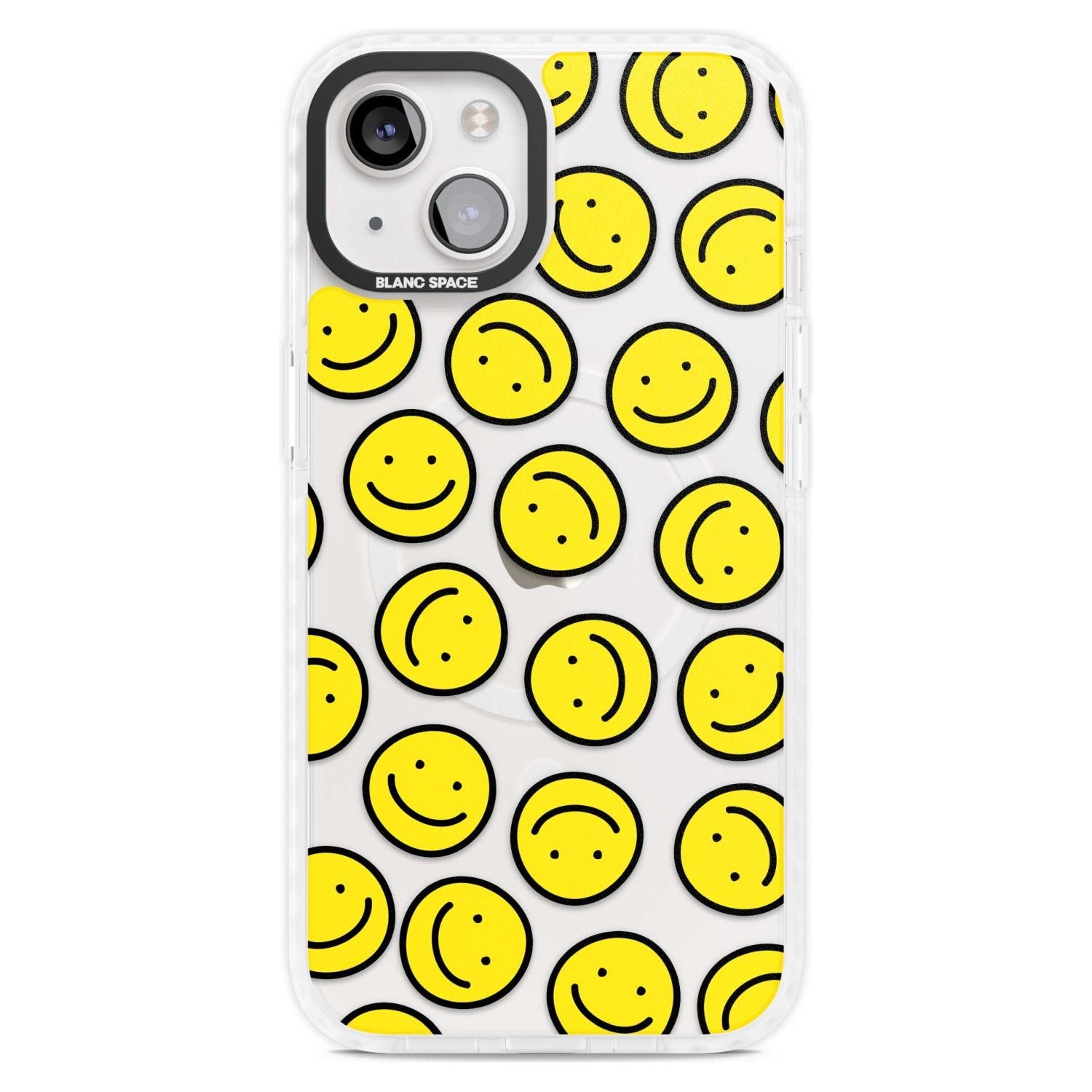 Happy Face Clear Pattern Phone Case iPhone 15 Plus / Magsafe Impact Case,iPhone 15 / Magsafe Impact Case Blanc Space