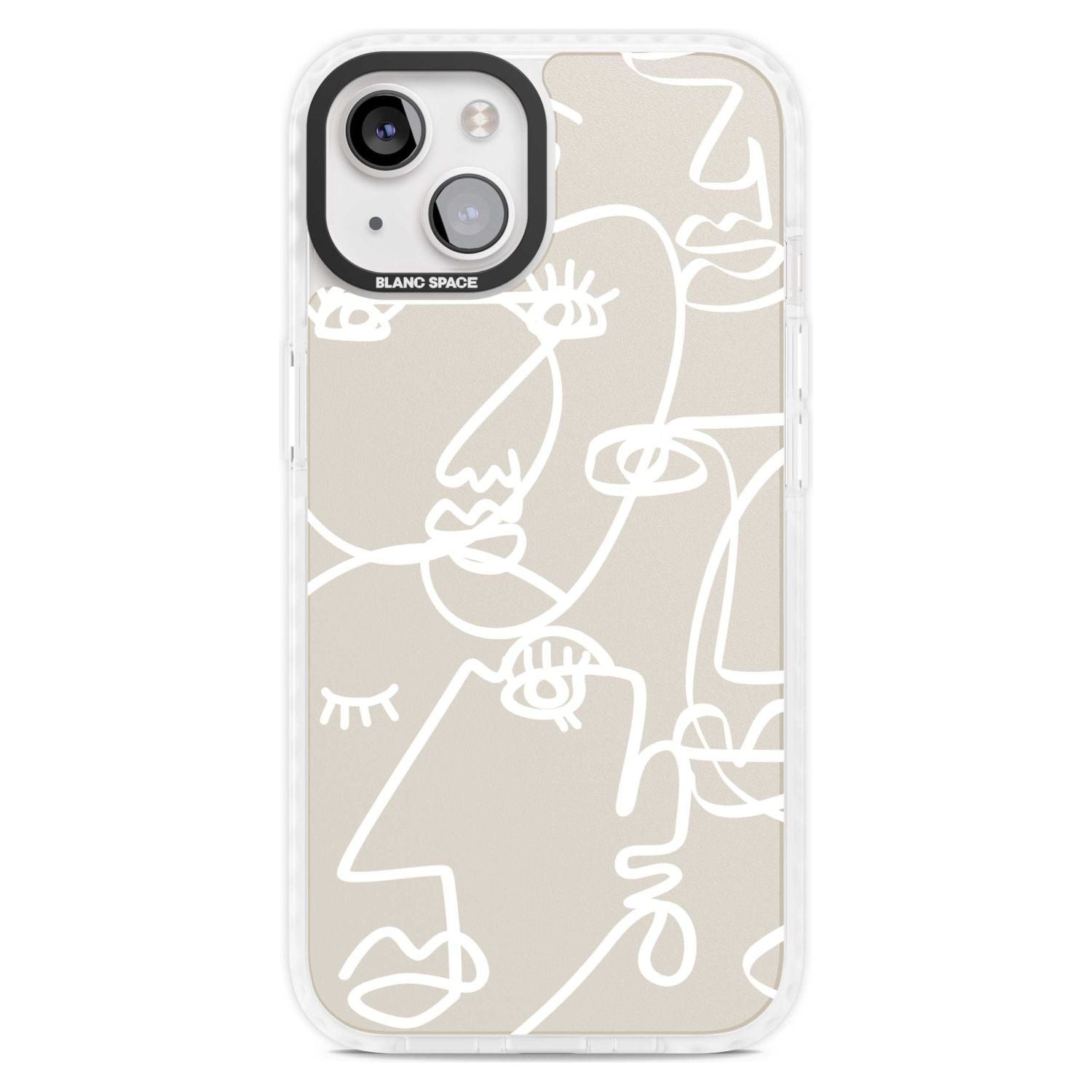 Abstract Continuous Line Faces White on Beige Phone Case iPhone 15 Plus / Magsafe Impact Case,iPhone 15 / Magsafe Impact Case Blanc Space