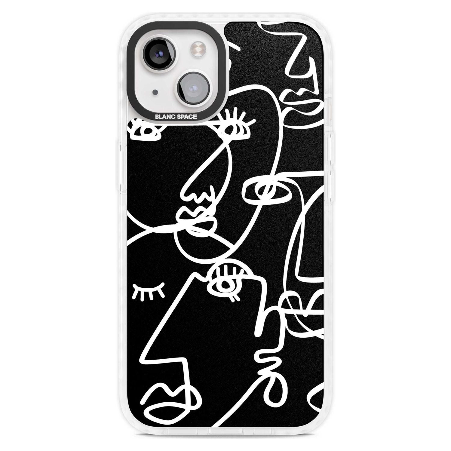 Abstract Continuous Line Faces White on Black Phone Case iPhone 15 Plus / Magsafe Impact Case,iPhone 15 / Magsafe Impact Case Blanc Space