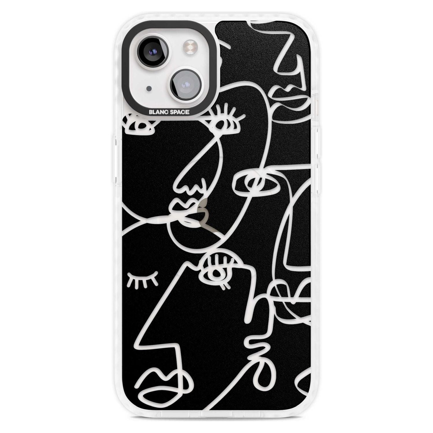 Abstract Continuous Line Faces Clear on Black Phone Case iPhone 15 Plus / Magsafe Impact Case,iPhone 15 / Magsafe Impact Case Blanc Space