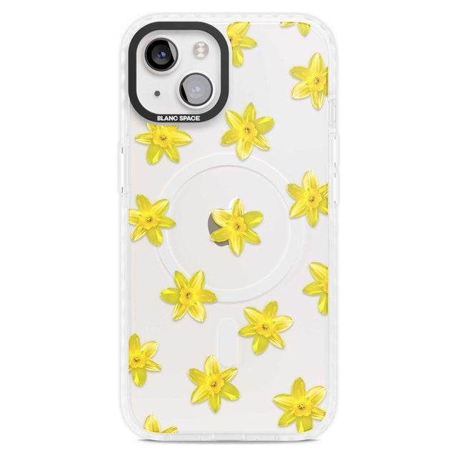 Daffodils Transparent Pattern Phone Case iPhone 15 Plus / Magsafe Impact Case,iPhone 15 / Magsafe Impact Case Blanc Space