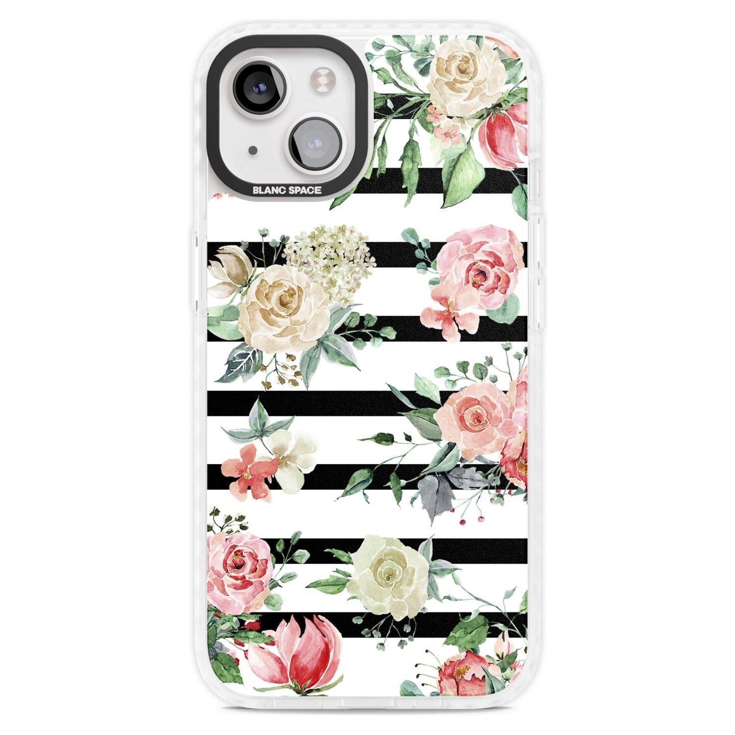 Bold Stripes & Flower Pattern Phone Case iPhone 15 Plus / Magsafe Impact Case,iPhone 15 / Magsafe Impact Case Blanc Space