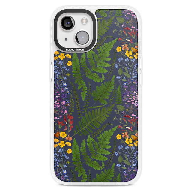 Busy Floral and Fern Design - Navy Phone Case iPhone 15 Plus / Magsafe Impact Case,iPhone 15 / Magsafe Impact Case Blanc Space