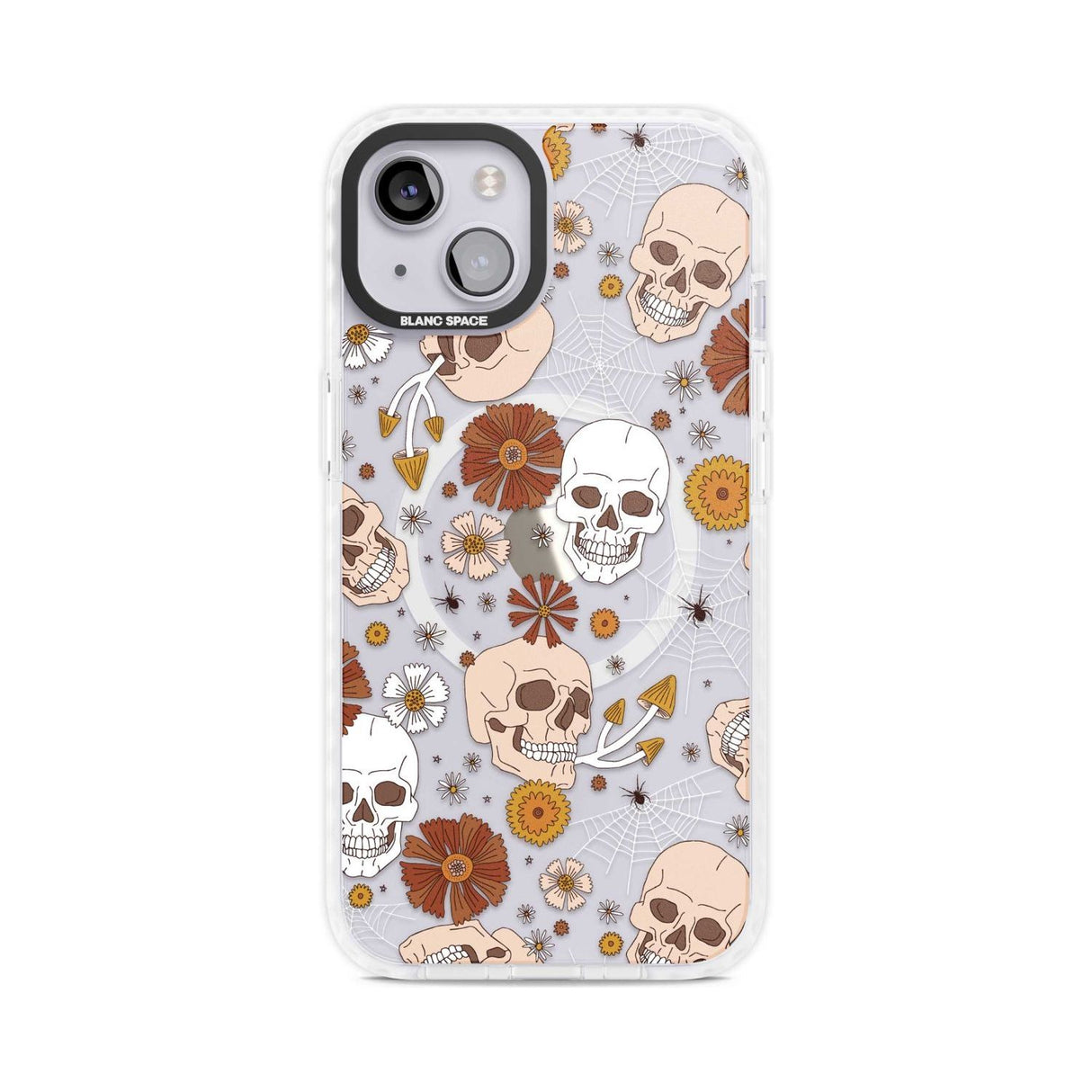 Halloween Skulls and Flowers Phone Case iPhone 15 Plus / Magsafe Impact Case,iPhone 15 / Magsafe Impact Case Blanc Space