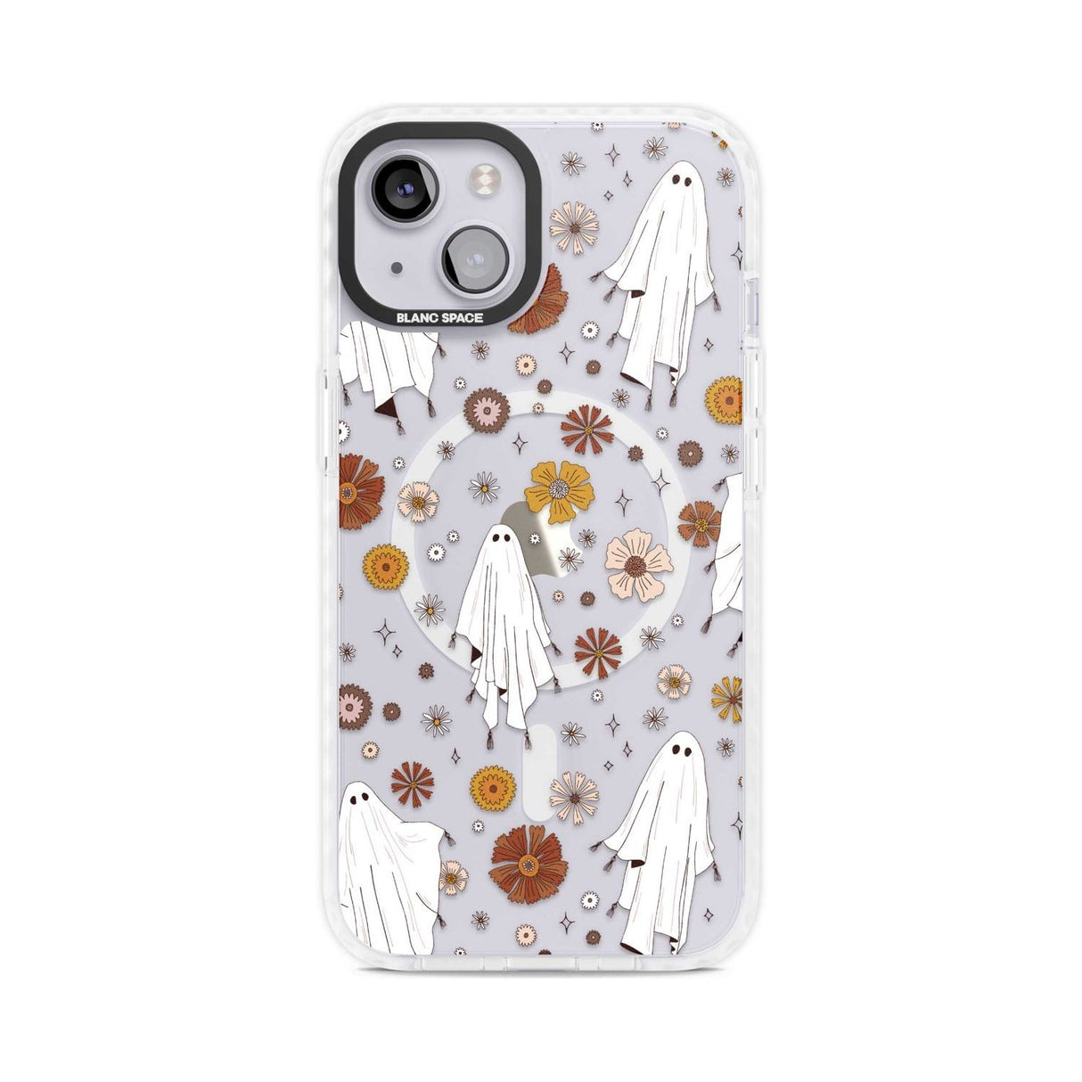 Halloween Ghosts and Flowers Phone Case iPhone 15 Plus / Magsafe Impact Case,iPhone 15 / Magsafe Impact Case Blanc Space