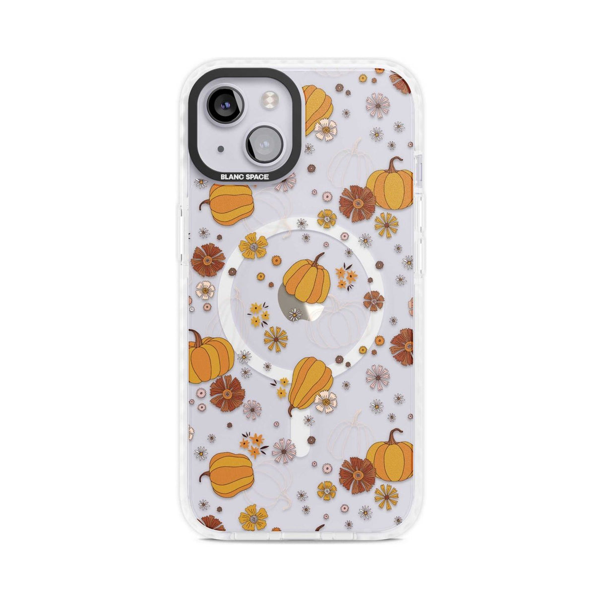 Halloween Pumpkins and Flowers Phone Case iPhone 15 Plus / Magsafe Impact Case,iPhone 15 / Magsafe Impact Case Blanc Space