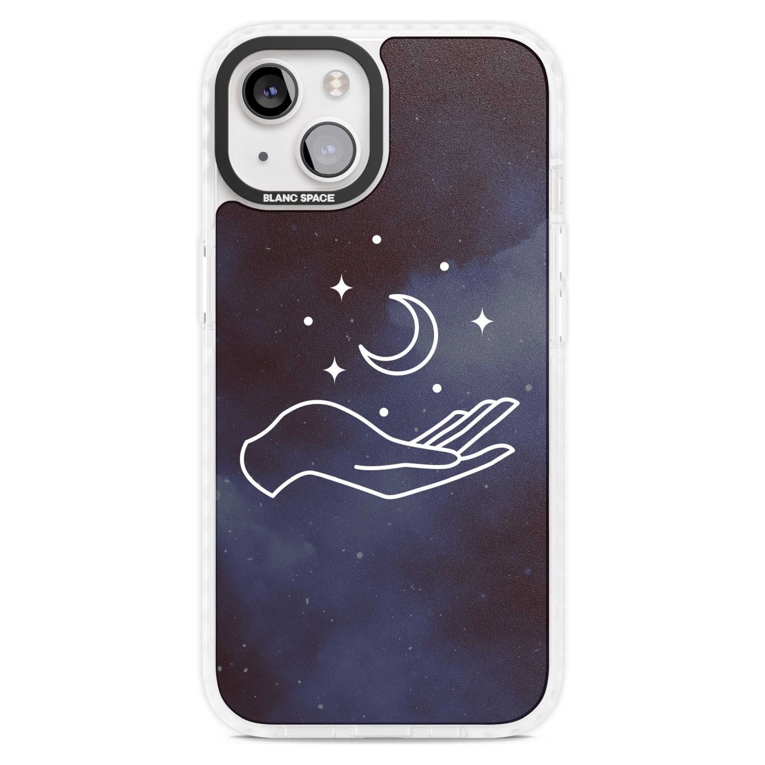 Floating Moon Above Hand Phone Case iPhone 15 Plus / Magsafe Impact Case,iPhone 15 / Magsafe Impact Case Blanc Space