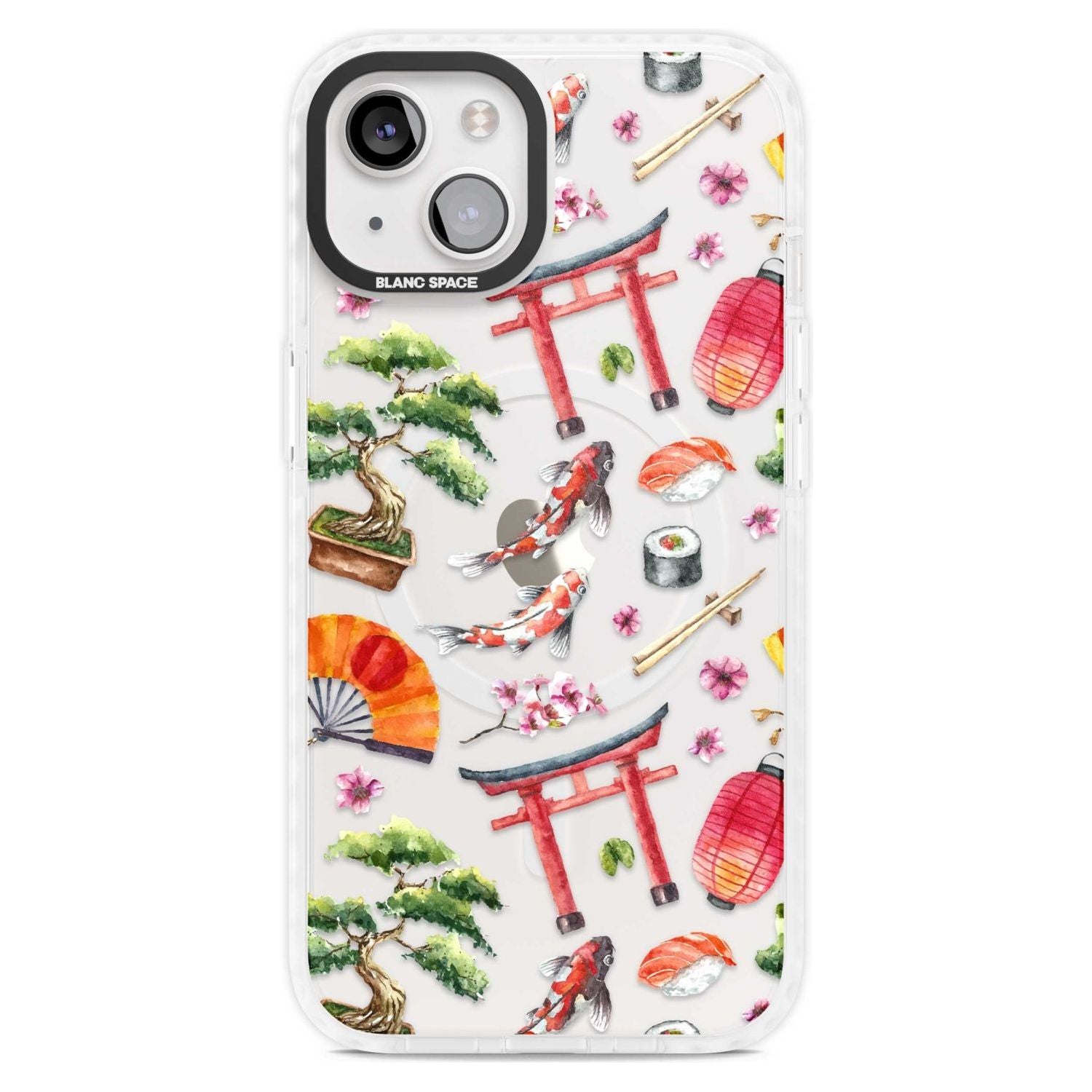 Mixed Japanese Watercolour Pattern Phone Case iPhone 15 Plus / Magsafe Impact Case,iPhone 15 / Magsafe Impact Case Blanc Space