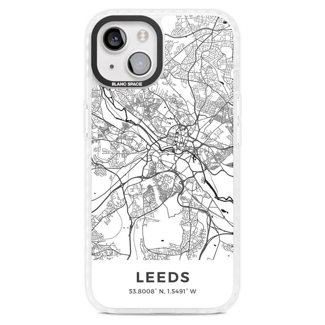 Map of Leeds, England Phone Case iPhone 15 Plus / Magsafe Impact Case,iPhone 15 / Magsafe Impact Case Blanc Space