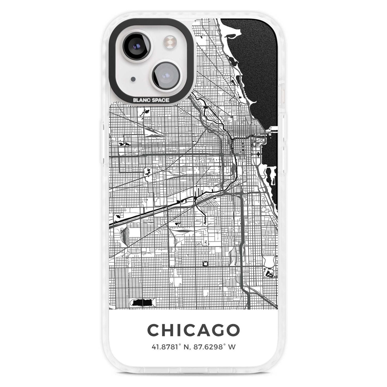 Map of Chicago, Illinois Phone Case iPhone 15 Plus / Magsafe Impact Case,iPhone 15 / Magsafe Impact Case Blanc Space