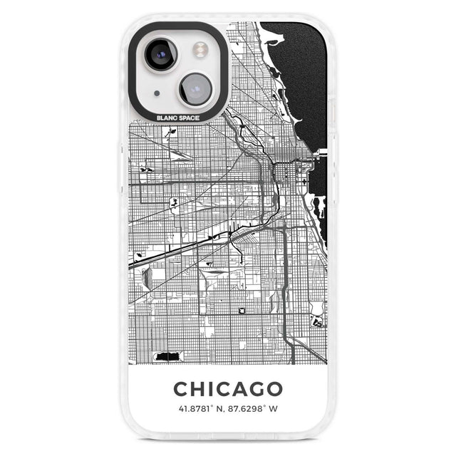 Map of Chicago, Illinois Phone Case iPhone 15 Plus / Magsafe Impact Case,iPhone 15 / Magsafe Impact Case Blanc Space